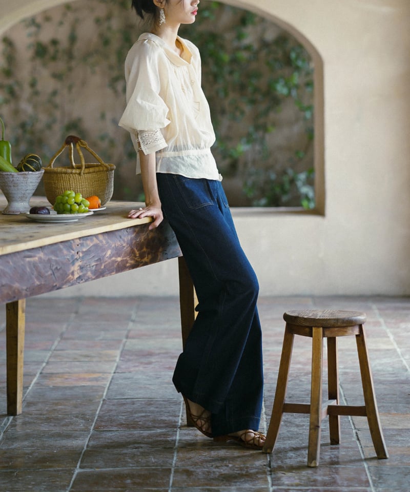 high waist denim wide pants IR1403 | irumoon