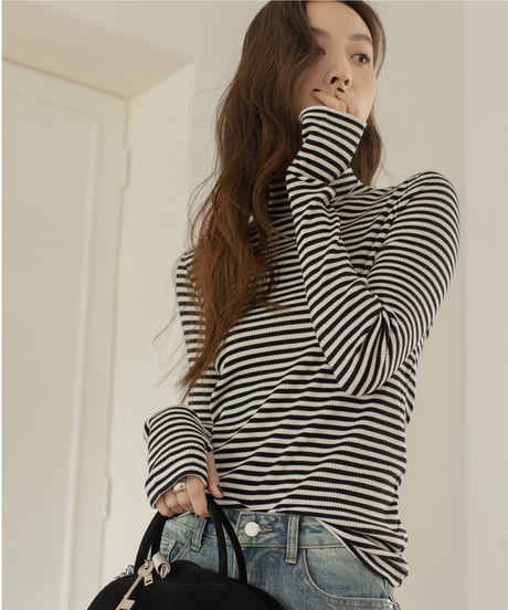 bottleneck border rib knit /2color　IR1587