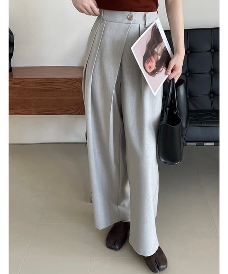 overlap tuck wide pants /2color　　IR1594