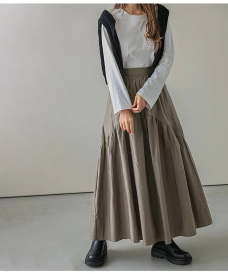 tiered gathered flare skirt /4color　　IR1681