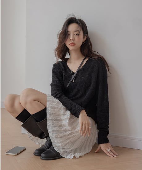 V-neck loose summer knit pullover　　IR1390