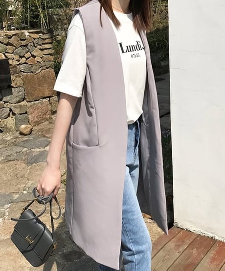 colorless long gilet vest /2color　　IR1599