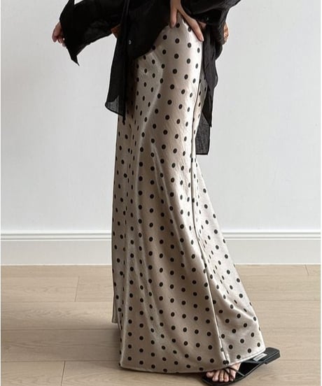 dot satin long skirt　　IR1644