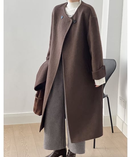 【完売】collarless long coat+scarf set /2color　　IR1553