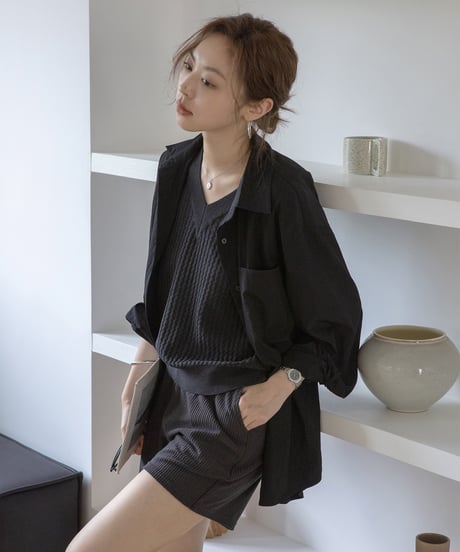 loose lapel cotton shirt　　IR1343