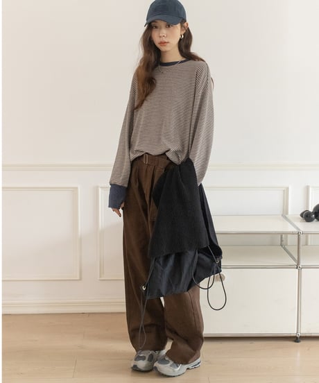 loose straight belt pants /3color　　IR1583