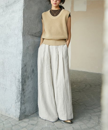 linen wide leg pants　　IR1491