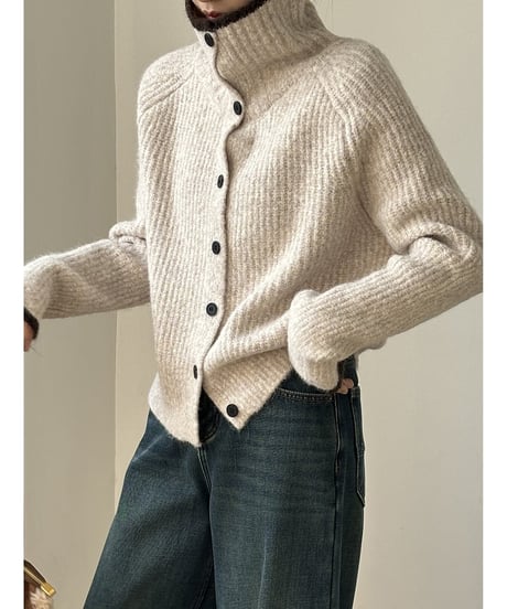 stand neck knit cardigan  /4color　IR1557