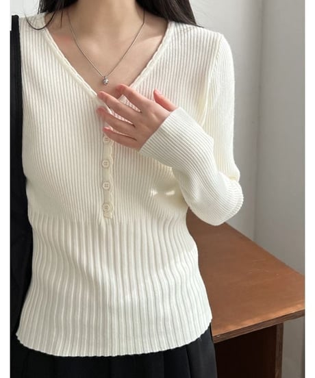 henry neck rib knit sew /3color　IR1575