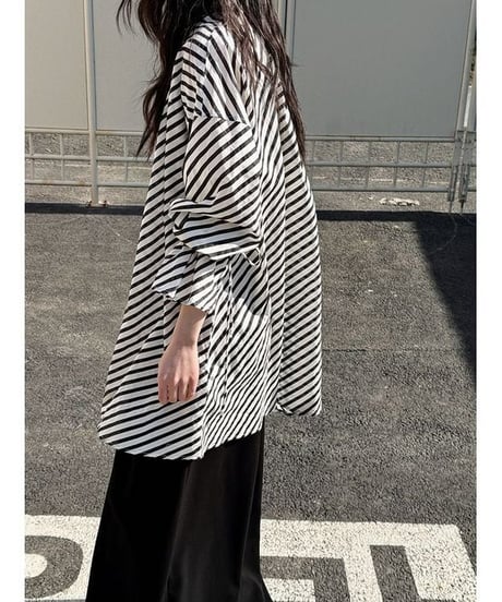 drawstring stripe tunic blouse　　IR1640