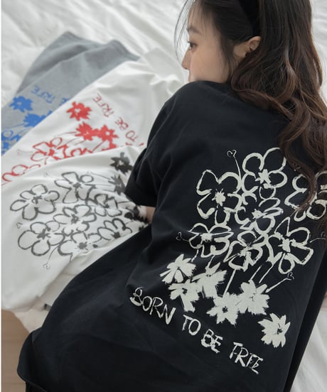 Flower pattern back print T-shirt　　IR1397