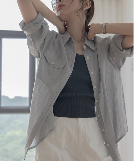 front accent striped 2way shirt　　IR1398