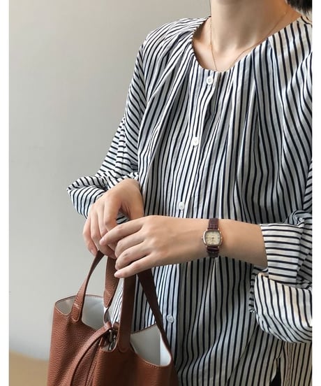 round neck striped blouse　　IR1482