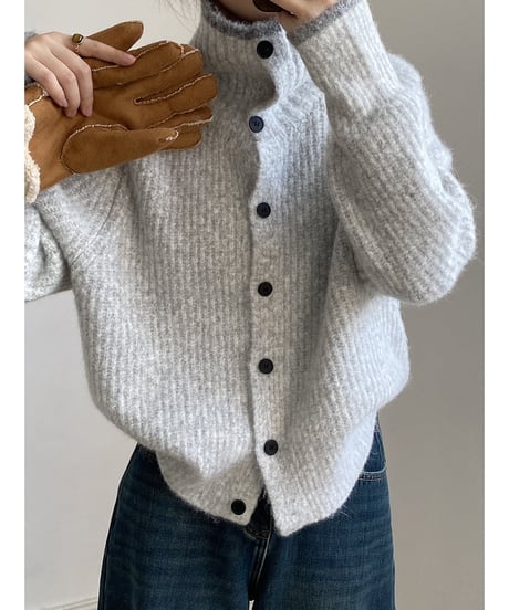 stand neck knit cardigan  /4color　IR1557