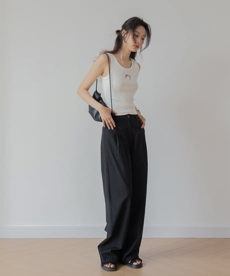 washed cotton feel loose drape pants　IR1381