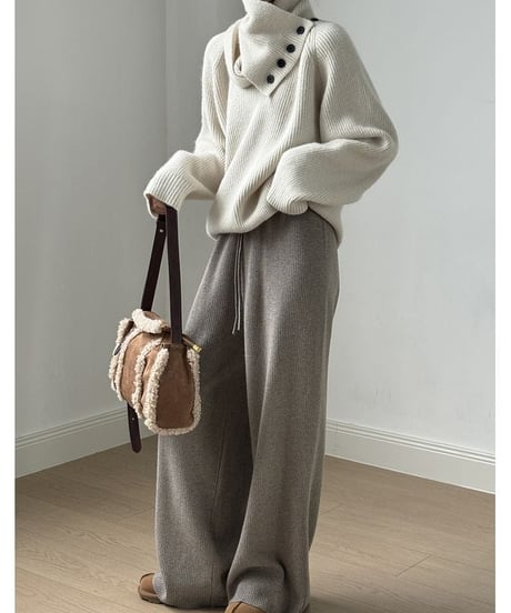 V neck knit pullover+muffler set /4color　　IR1555