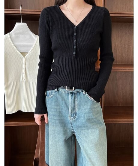 henry neck rib knit sew /3color　IR1575