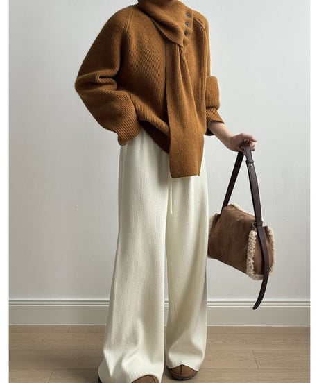 V neck knit pullover+muffler set /4color　　IR1555