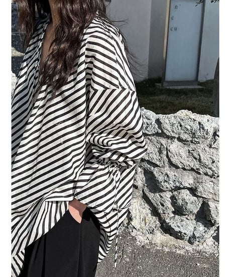 drawstring stripe tunic blouse　　IR1640