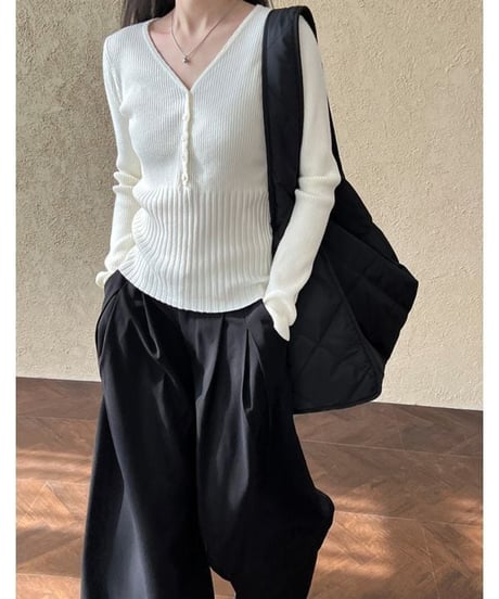 henry neck rib knit sew /3color　IR1575