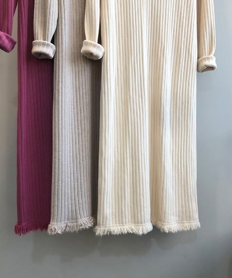 fringe hem rib knit dress　　IR1682