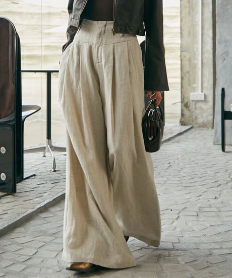 linen wide leg pants　　IR1491