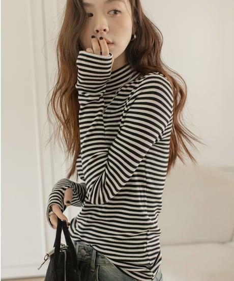 bottleneck border rib knit /2color　IR1587