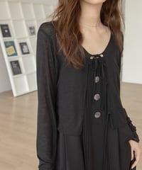 front ribbon short cardigan　IR1344