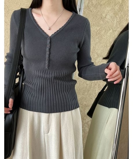 henry neck rib knit sew /3color　IR1575