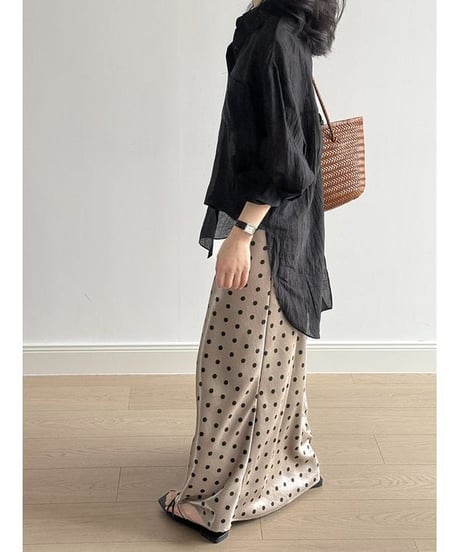 dot satin long skirt　　IR1644