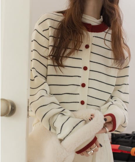 wool blend striped cardigan /3color　IR1569