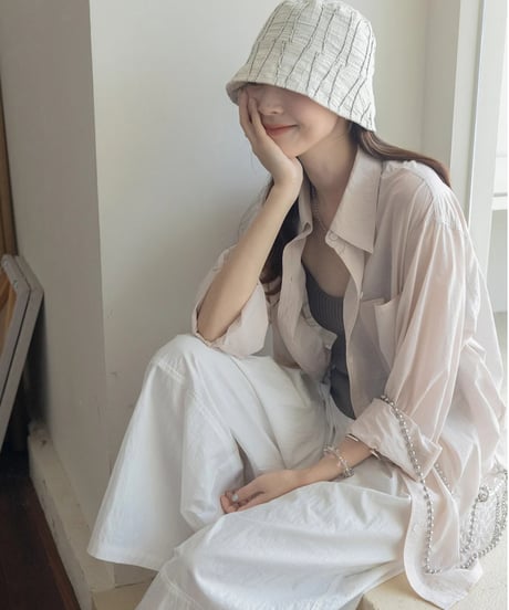 back slit ribbon sheer shirt /3color　　IR1666
