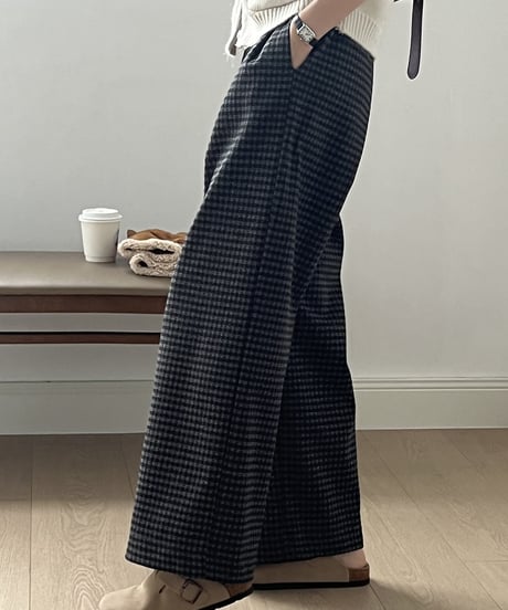 retro check tuck wide pants  /2color　IR1558