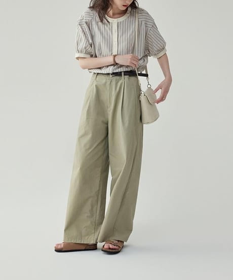 striped band collar yoke blouse　　IR1624