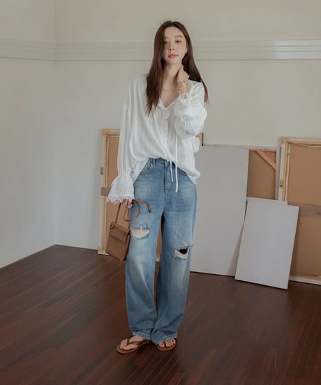 lace flare sleeve blouse　　IR1668