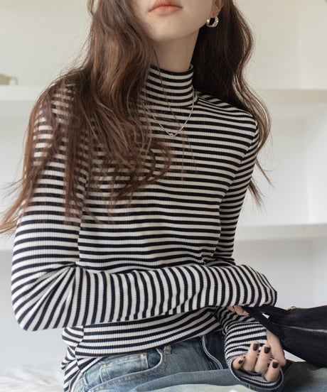 bottleneck border rib knit /2color　IR1587