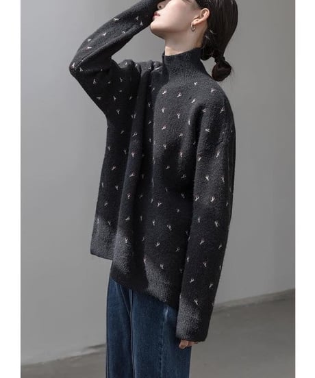 design knit high neck sweater　　IR1550