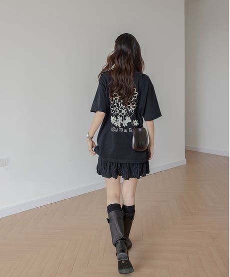 Flower pattern back print T-shirt　　IR1397