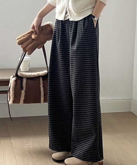 retro check tuck wide pants  /2color　IR1558