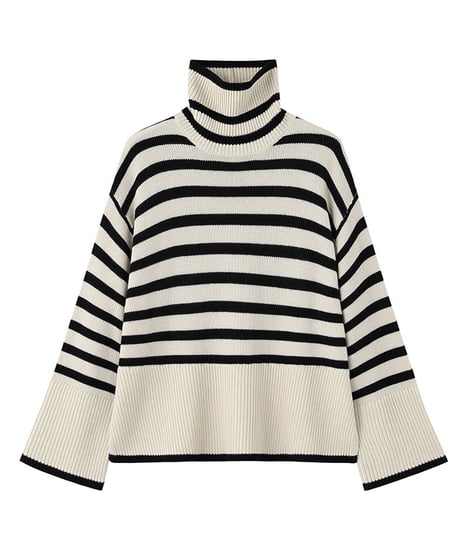 side slit border high neck knit　　IR1458
