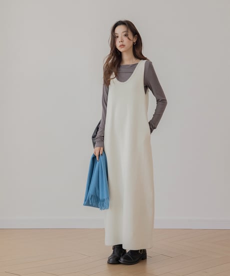 u-neck stitch long one piece /3color　　IR1544
