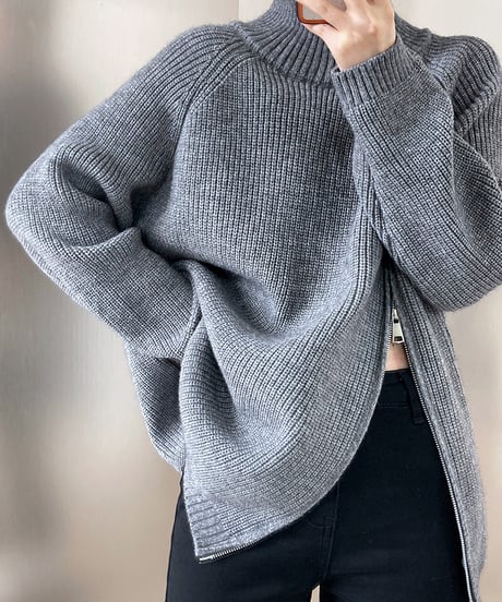 side zip high neck knit　　IR1459