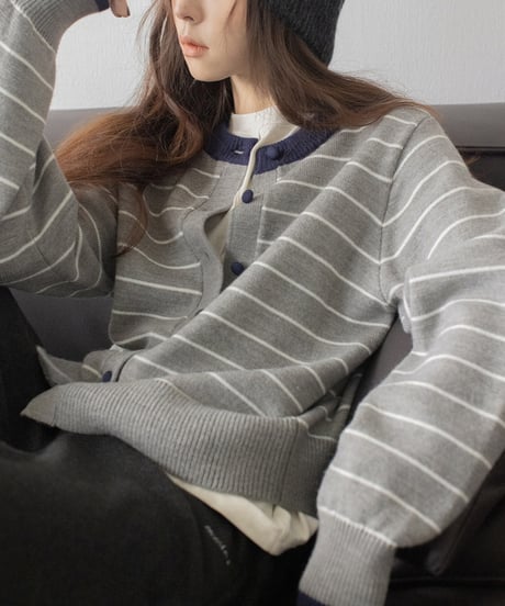 wool blend striped cardigan /3color　IR1569