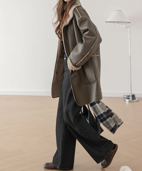leather boa reversible 2-way coat /2color　　IR1556