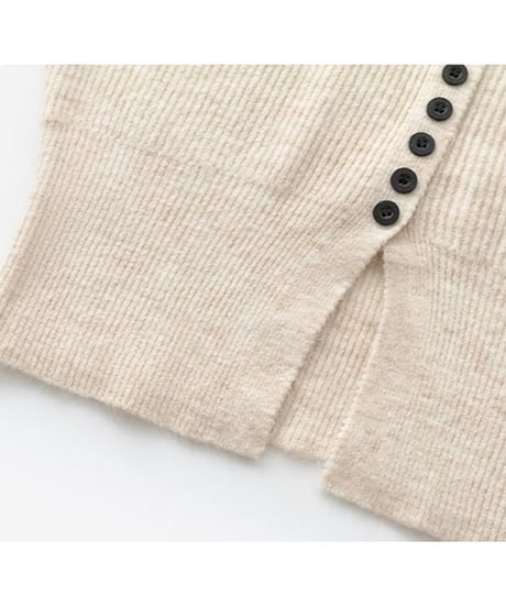 front slit rib knit cardigan + skirt setup /2color　　IR1562