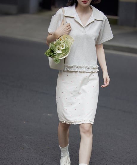 bottom frill polo shirt　　IR1443