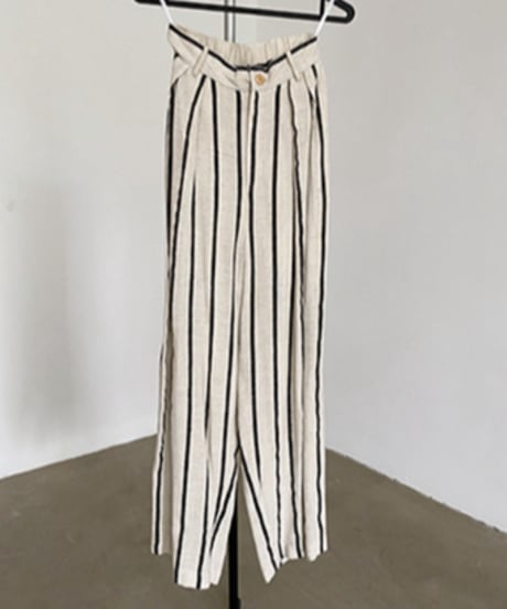 cotton linen striped wide pants　　IR1350