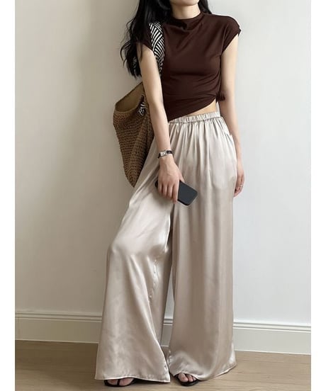 semi glossy wide pants　　IR1441