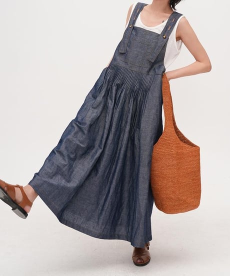 tuck denim jumper skirt　　IR1676