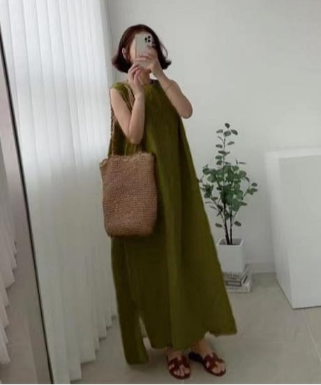 sleeveless linen one piece　　IR1378